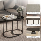Set of 2 Industrial Style Stackable Coffee Tables, Wood and Metal, Ø42x54 cm and Ø36.5x48.5 cm, Grey and Black