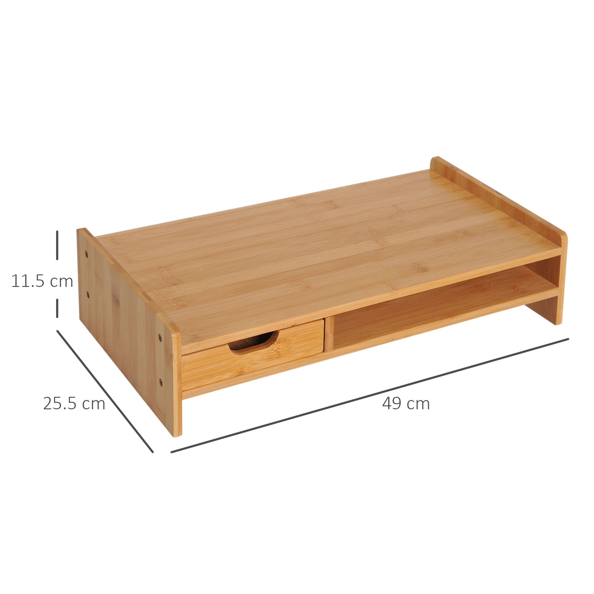 HOMCOM Monitor Stand with Space for Mouse and Keyboard and Shelf with Storage Cube, Bamboo, 49x25.5x11.5 cm - Borgè