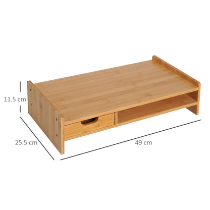 HOMCOM Monitor Stand with Space for Mouse and Keyboard and Shelf with Storage Cube, Bamboo, 49x25.5x11.5 cm - Borgè