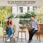3 Piece PE Rattan and Steel Garden Set with 2 Chairs with Cushions and Round Table, Multicolor