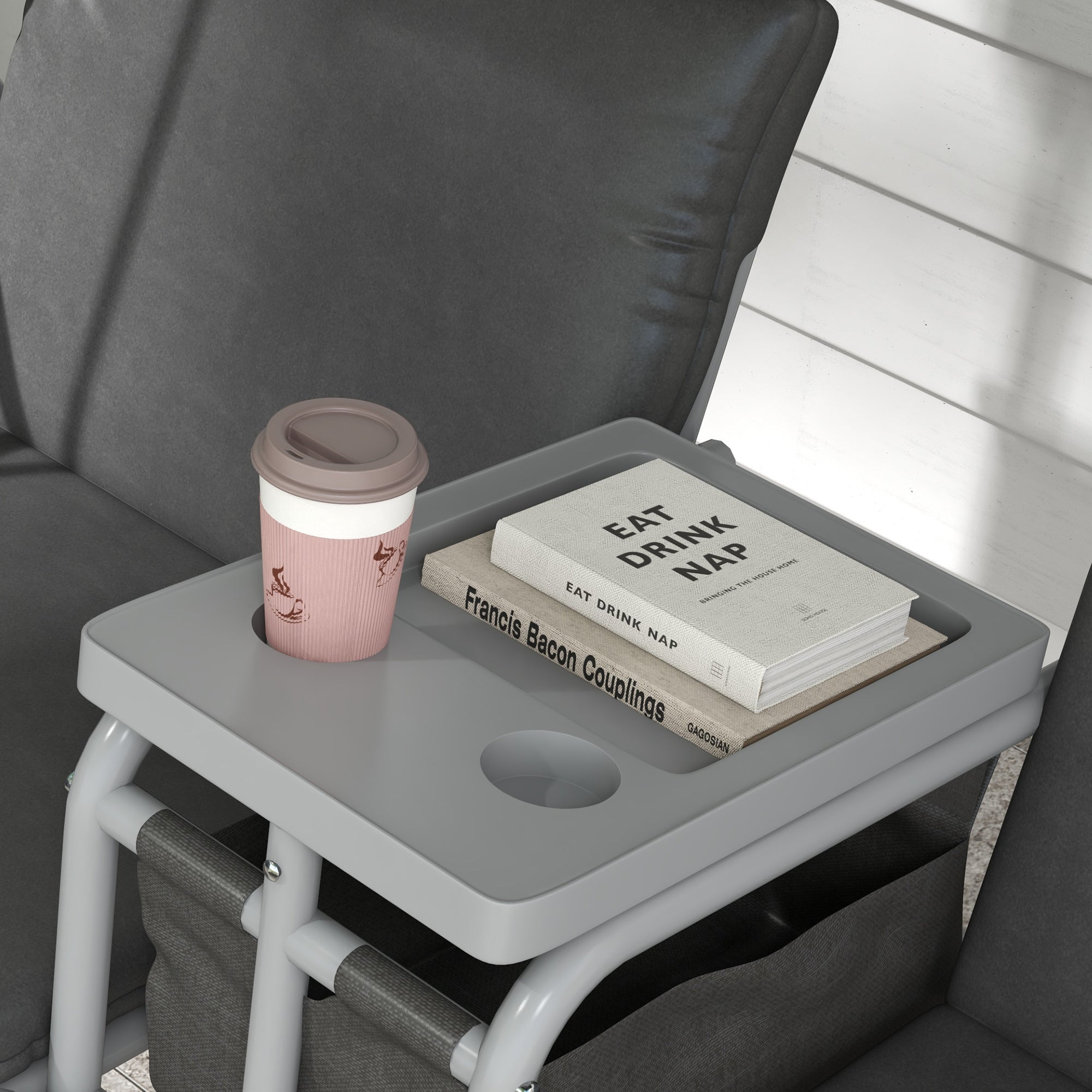 Outsunny 2-seater swing with coffee table and cup holder, in metal and polyester, 175x110x165 cm, gray - Borgè