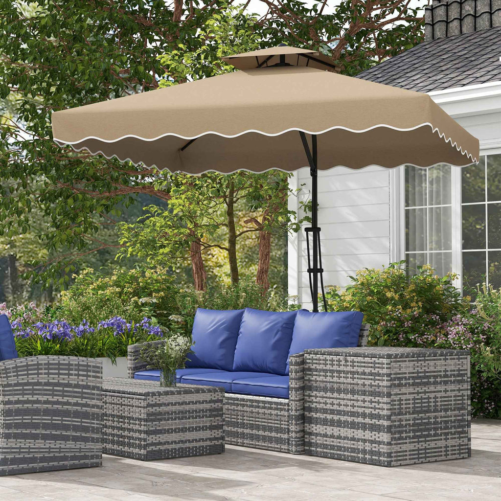 Outsunny Cantilever Umbrella with Double Roof, Crank Opening and Cross Base, 2.5x2.5m, Khaki
