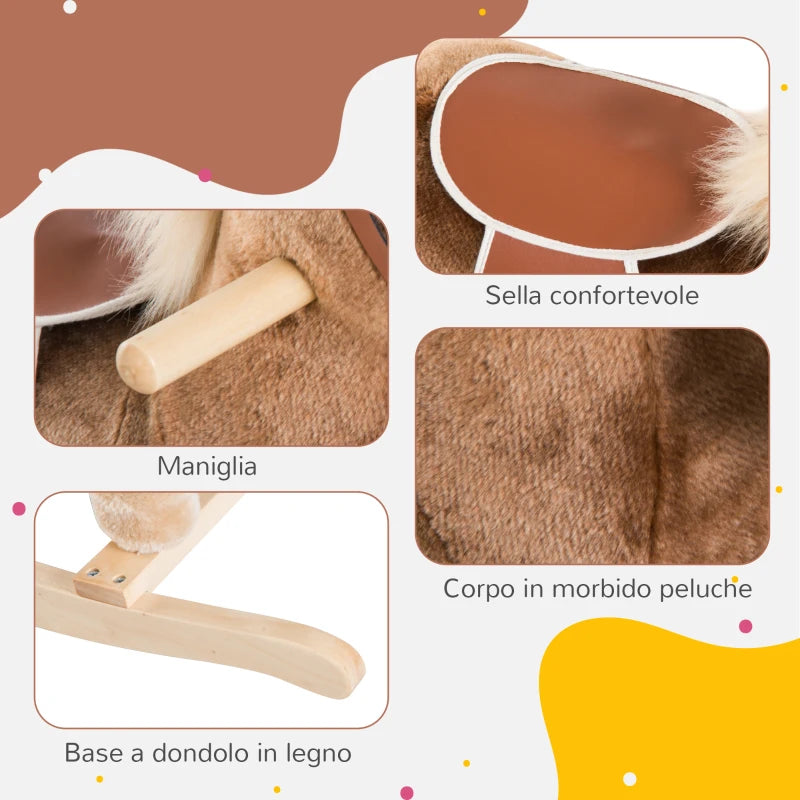 Wooden Rocking Horse Toy Ride-on Children Plush 74 × 33 × 62cm - Borgè