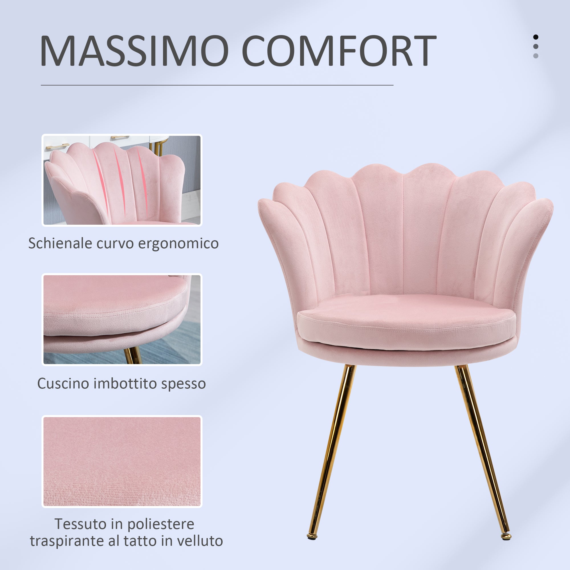 Vintage Style Velvet Shell Lounge Chair with Gold Legs in Pink