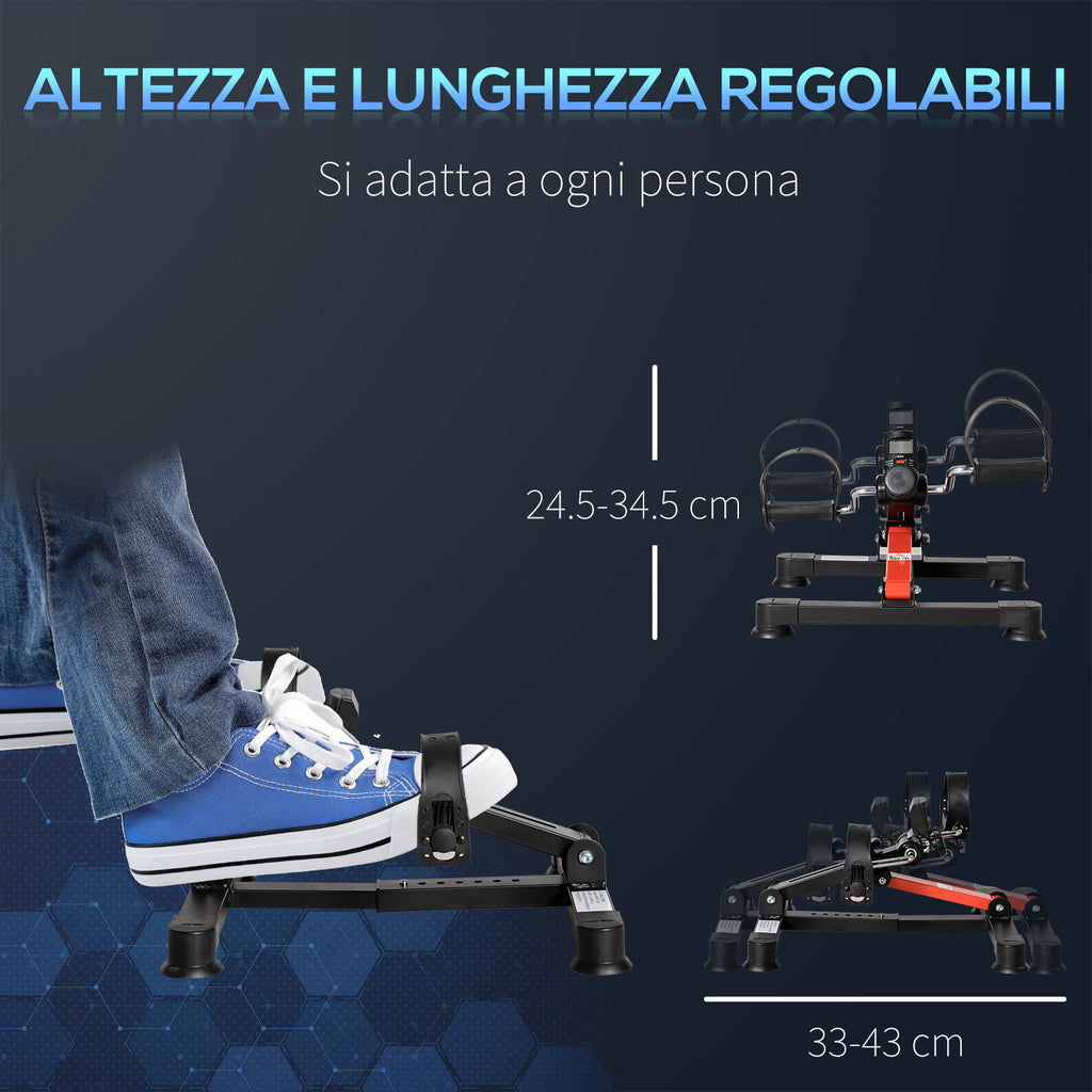 Mini Rehabilitation Bike with Adjustable Height and Resistance and LCD Display, Steel and ABS, Black and Red