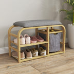 Entrance Shoe Rack Bench with Padded Seat, Slatted Design and Removable Basket, 70x30x45 cm, Wood