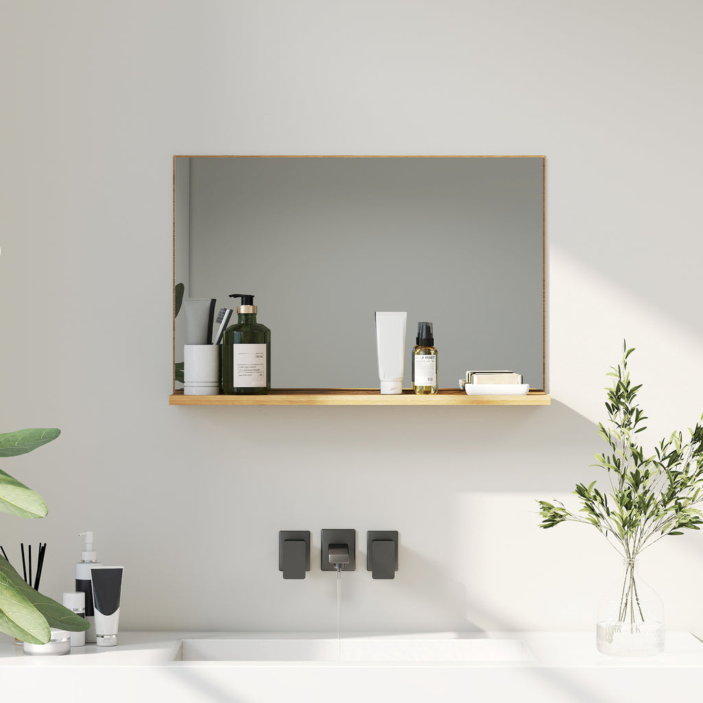 Wall Mounted Bathroom Mirror with Shelf, Modern and Multipurpose Design, 60x12x40 cm, Wood