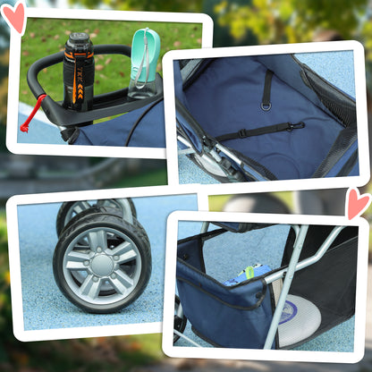 Folding Dog Stroller with Basket and Cup Holder, Max. Weight 10 kg, 75x45x97cm, Dark Blue