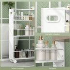 Space-Saving 3-Tier Kitchen and Bathroom Cart with Side Bars and Wheels with Brakes, White