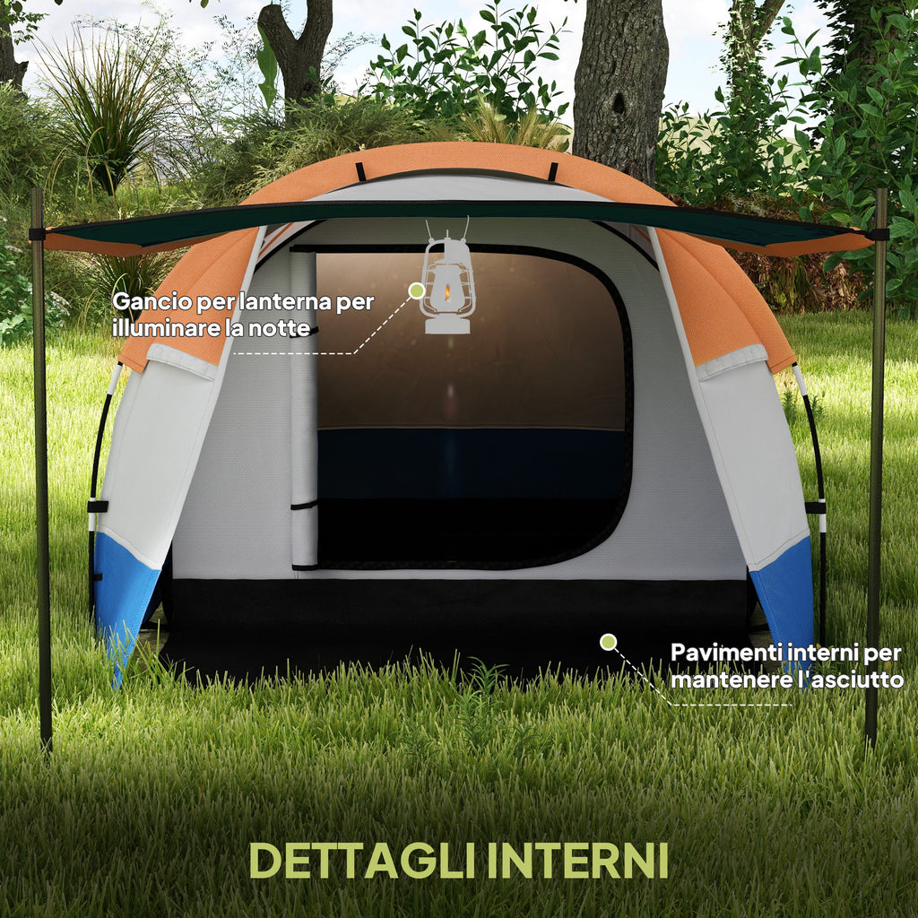Waterproof Camping Tent with 2 Areas and 3 Entrances, Polyester and Fiberglass, 420x200x150 cm, Orange