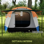 Waterproof Camping Tent with 2 Areas and 3 Entrances, Polyester and Fiberglass, 420x200x150 cm, Orange