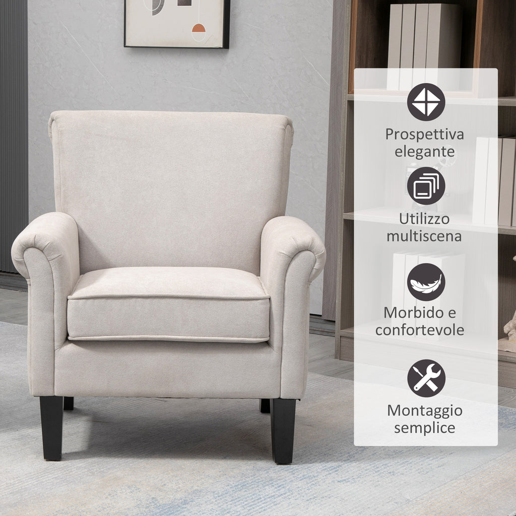 HOMCOM Nordic Style Furnishing Armchair with Armrests, in Wood and Polyester, 79x78x87 cm, Gray and Brown - Borgè