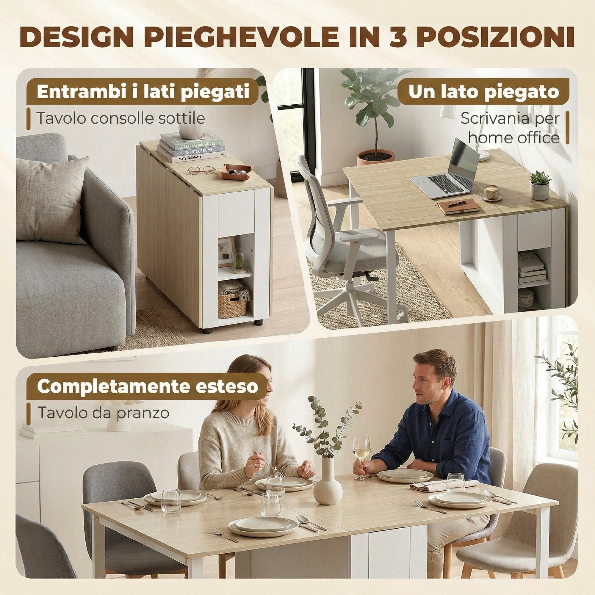 HOMCOM Folding Table for 6 People with 2 Drawers and 4 Shelves.