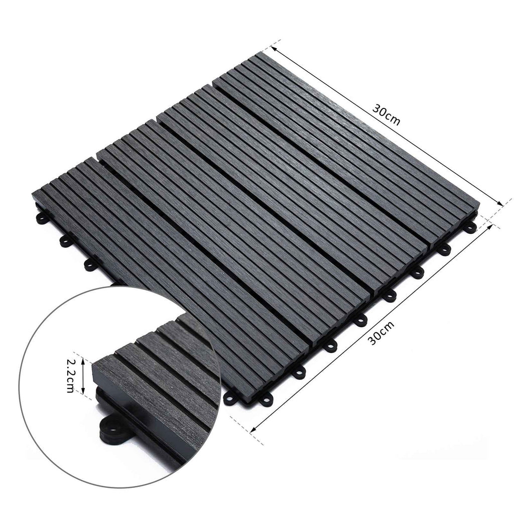 Outsunny Set of 11 Non-Slip Interlocking Outdoor Tiles in Recycled HDPE, 30x30x2.2 cm, Grey