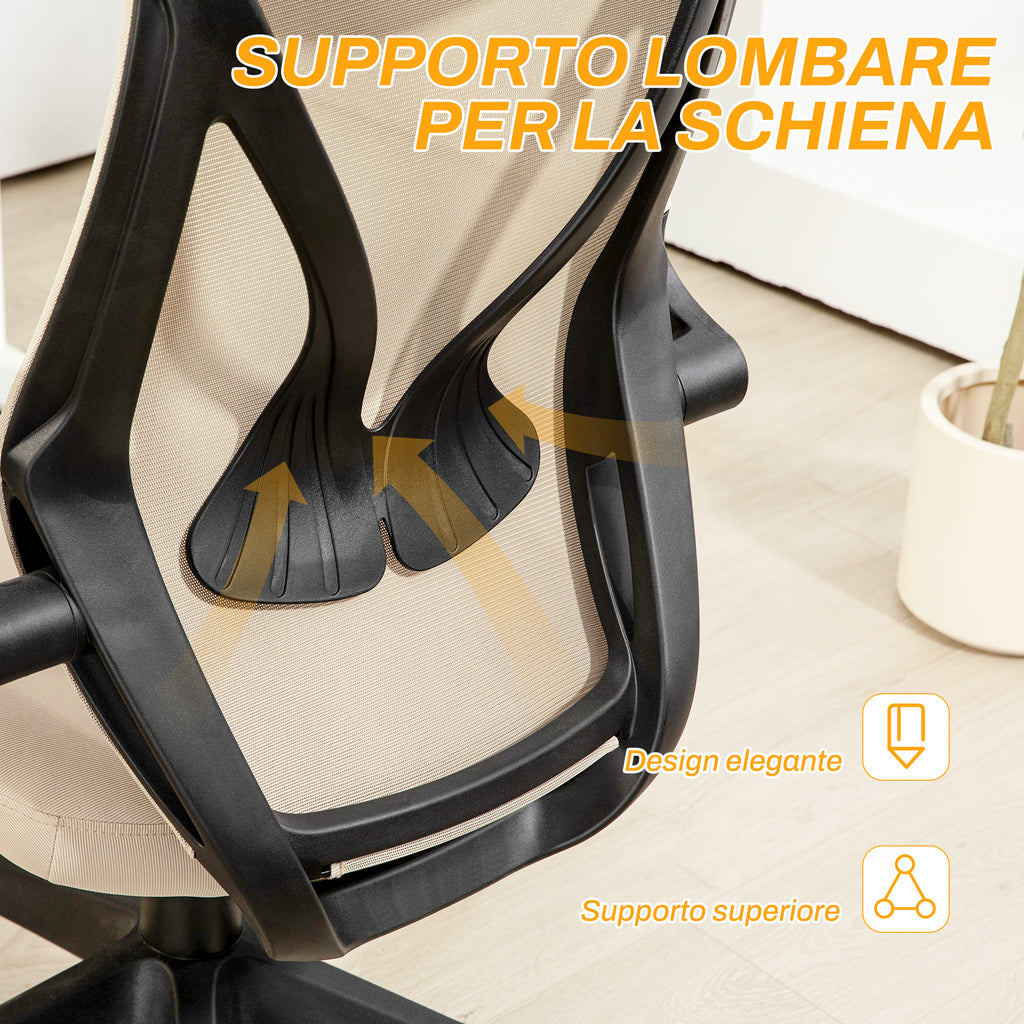 Office Chair with Folding Armrests, Adjustable Height and Reclining Backrest, Beige