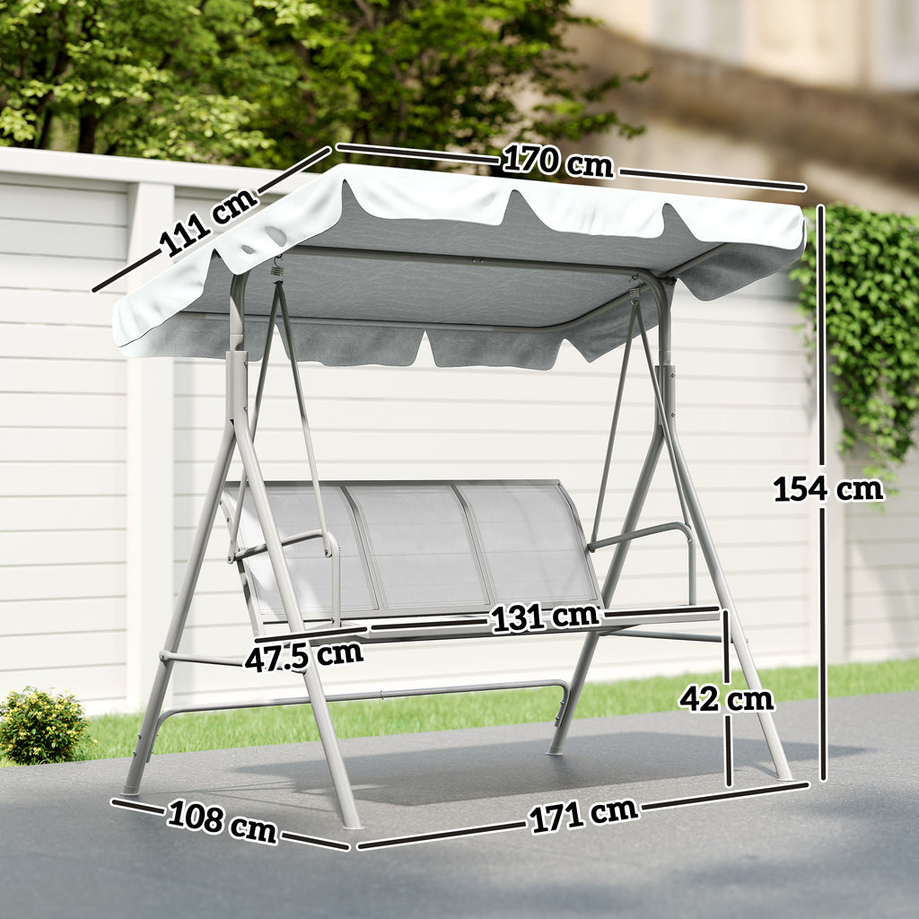 Outsunny 3-Seater Garden Swing with Removable Sun Canopy, 171x108x154 cm, Light Grey