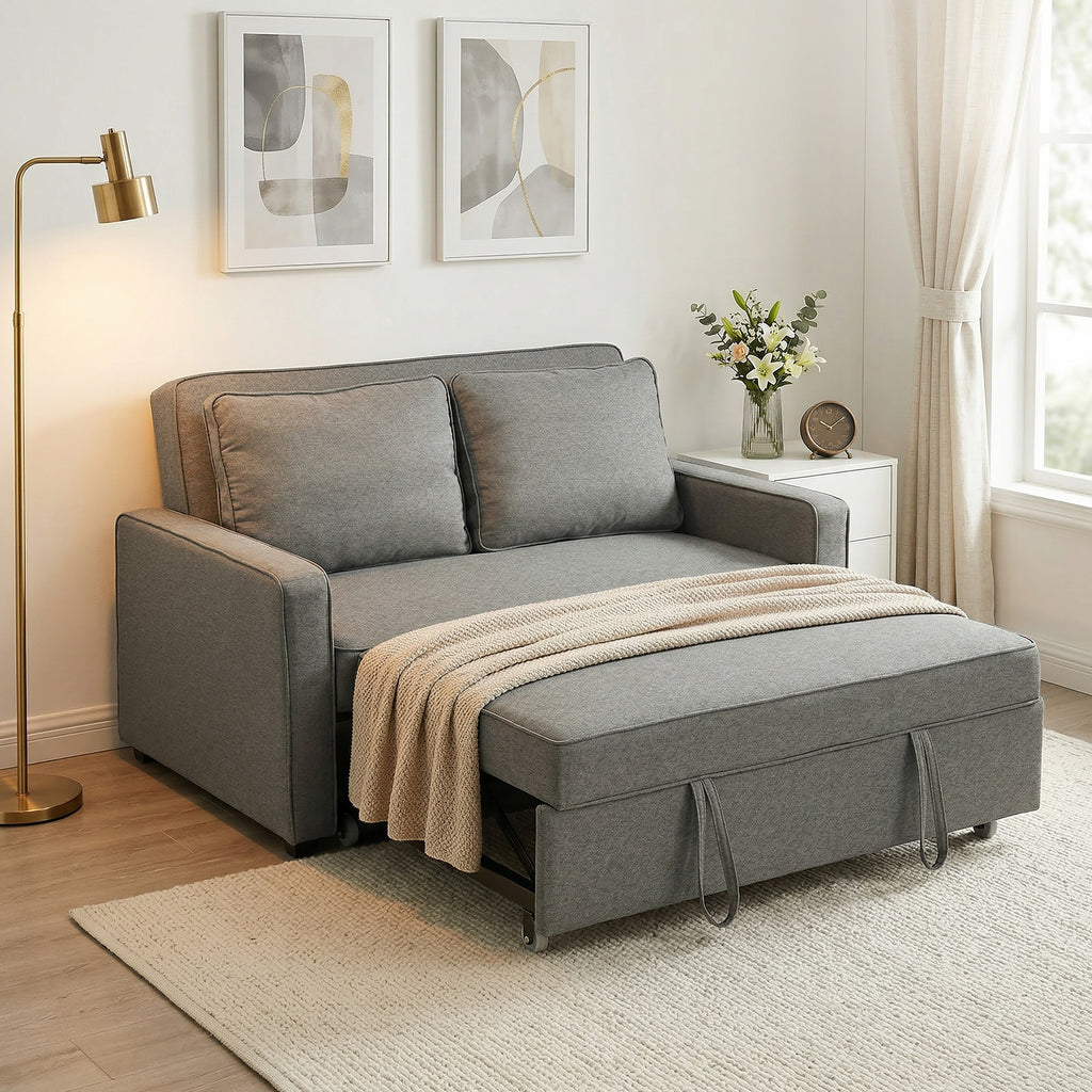 HOMCOM 3-in-1 2-Seater Sofa Bed with 3-Position Adjustable Backrest and 2 Cushions, Linen-Effect Fabric, Grey