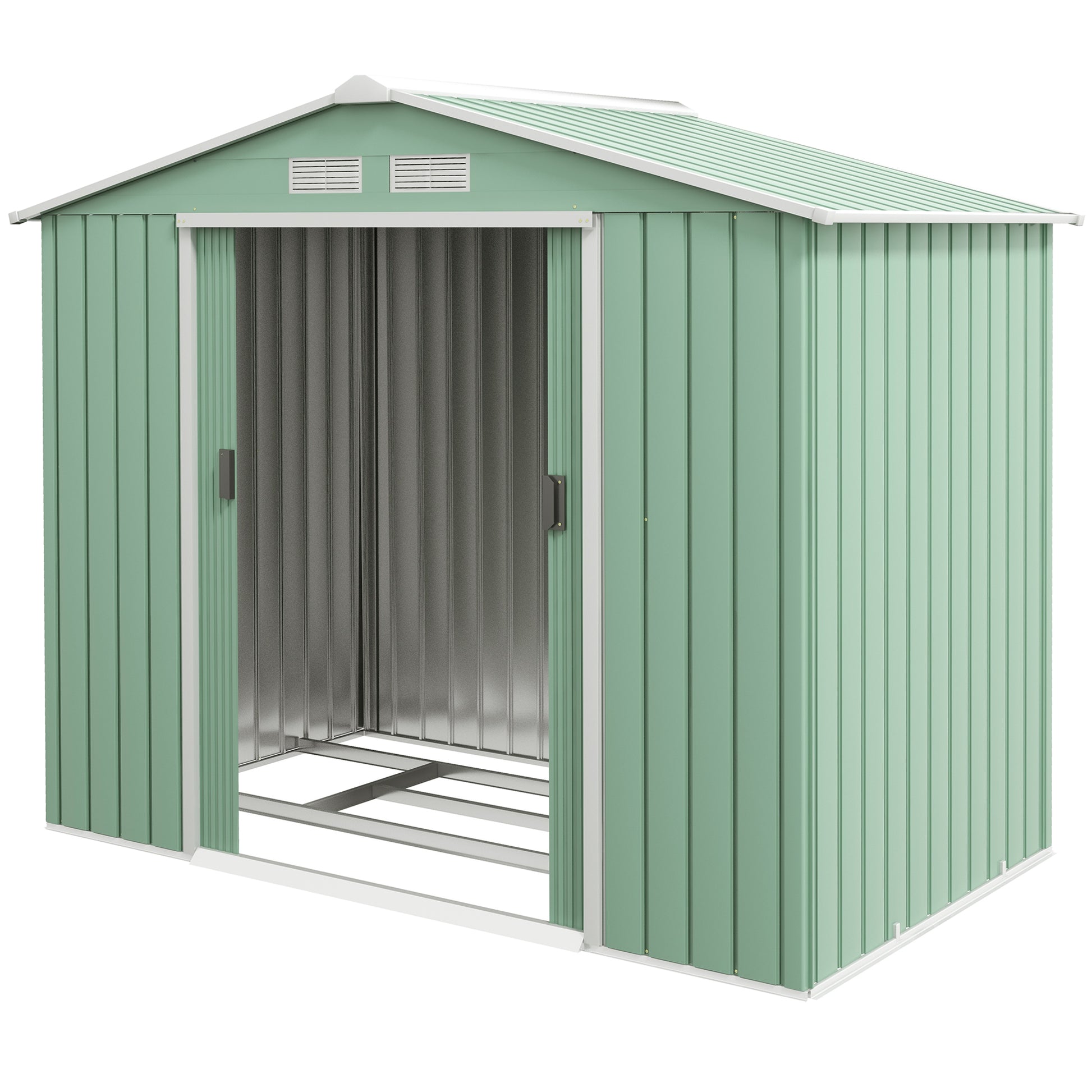 Outsunny Steel Sheet Garden Shed with Sliding Doors, 213x130x185cm, Light Green - Borgè