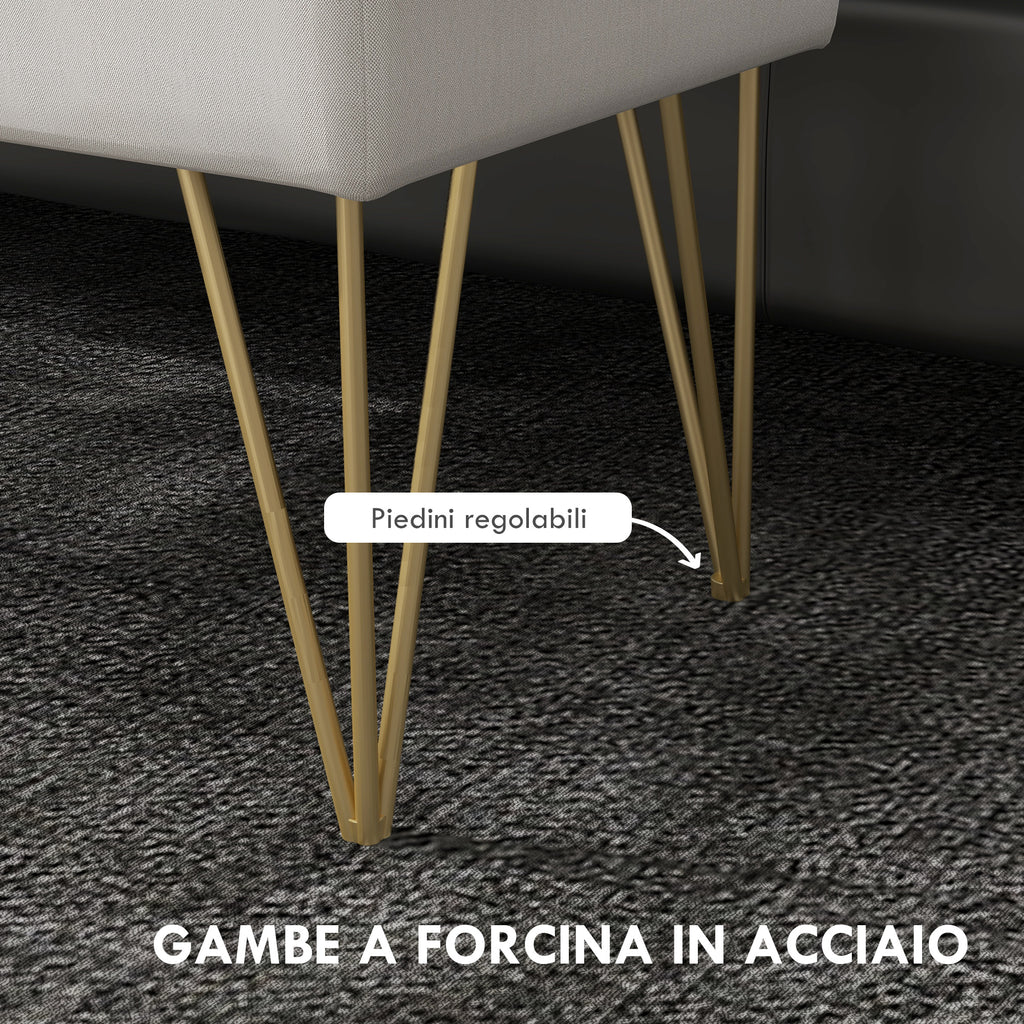 Bed End Bench with Fabric Storage and Steel Legs, 100x40x49cm, Cream