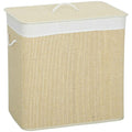 HOMCOM Bamboo Laundry Hamper with Lid, 144L, 3 Compartments, Removable and Washable Bag, Handles, Cream