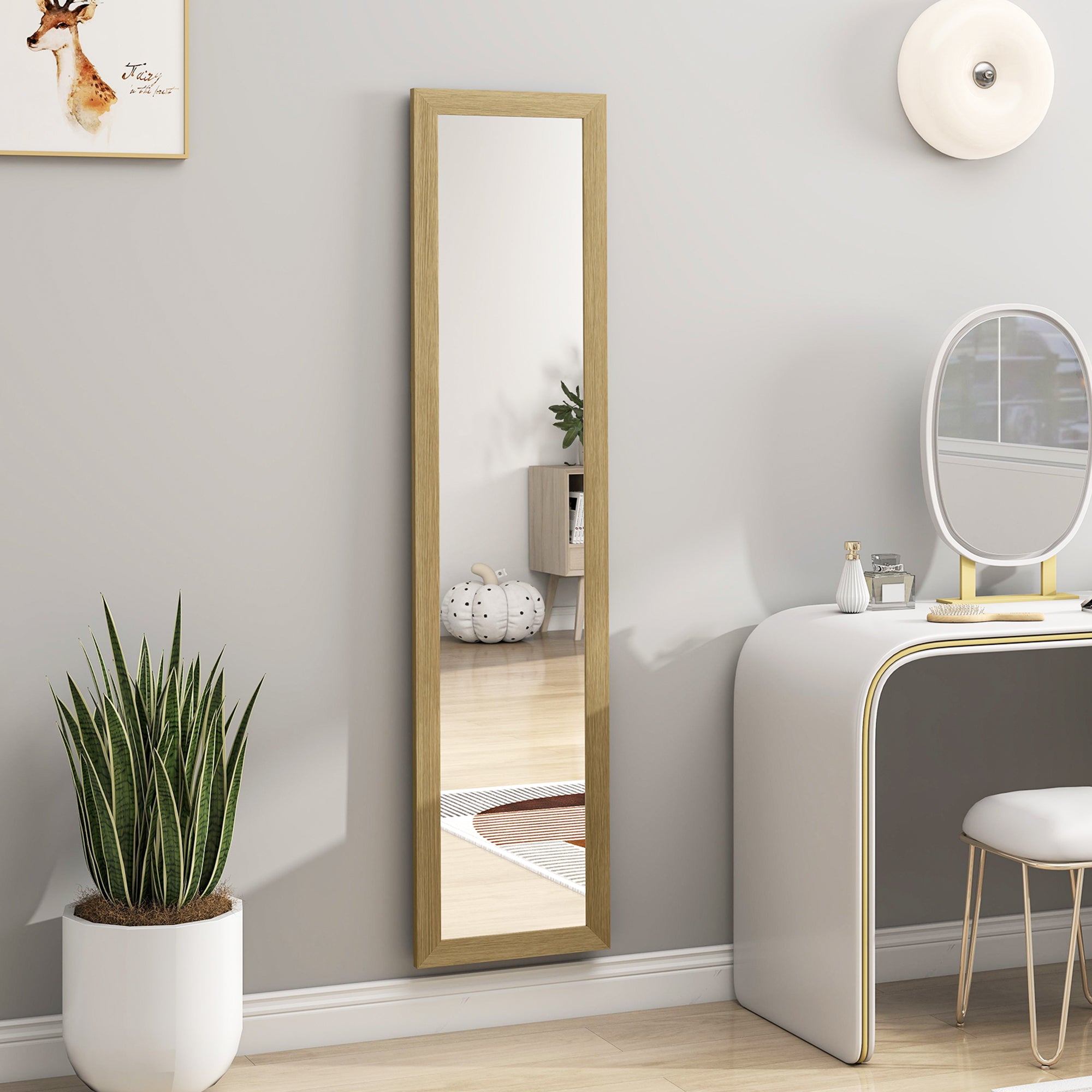 HOMCOM Vertical Wall or Floor Mirror with MDF Frame, 37x40x155 cm, Oak and Transparent