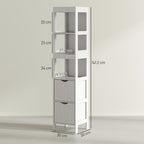 Bathroom Cabinet with 3 Open Shelves and 2 Wooden Drawers, 30x30x141.2 cm, White