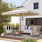 Outsunny 2x3m Rectangular Garden Umbrella with Frill Edge and Crank Handle, Metal and Polyester, Beige