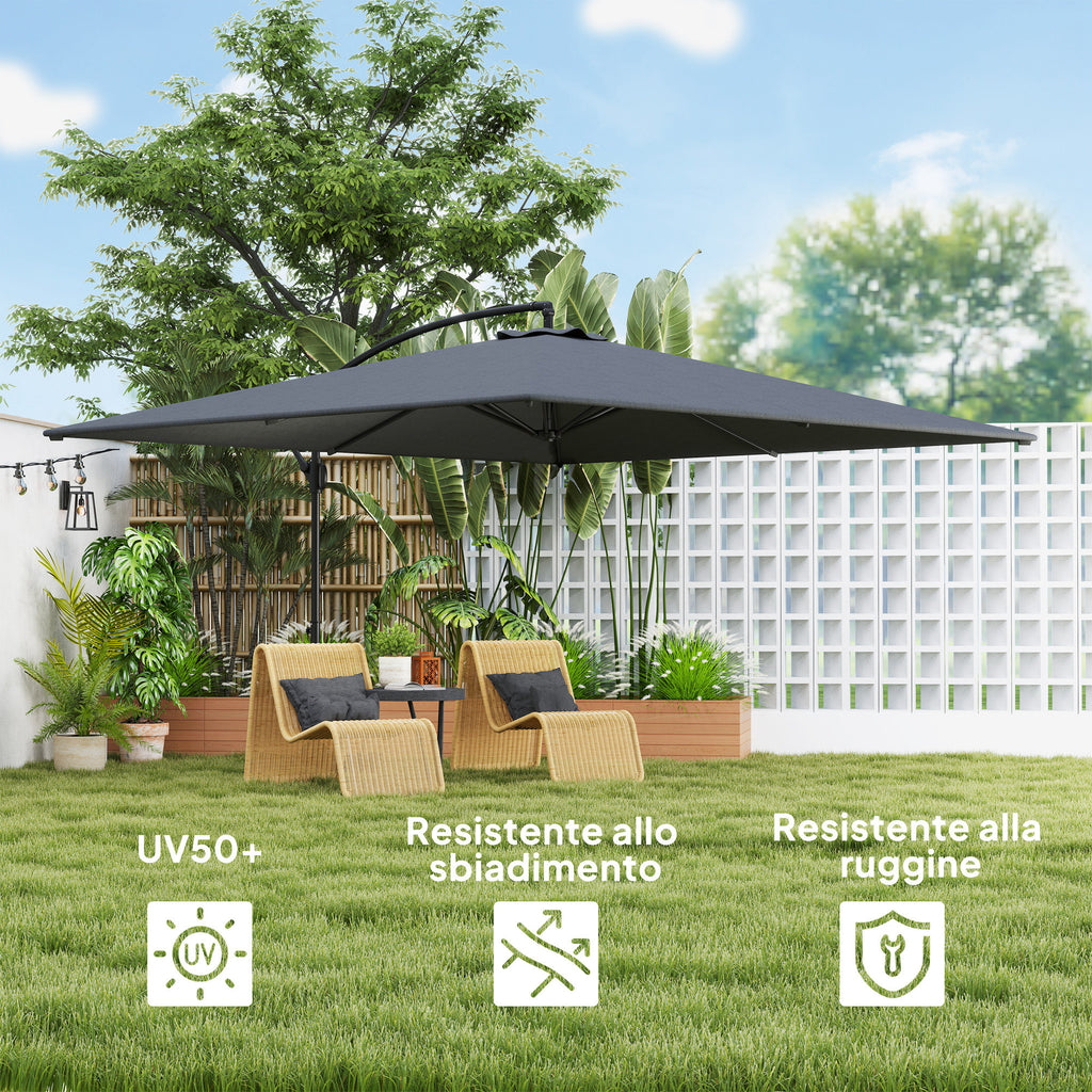 Garden Umbrella with Arm 3.6x3.9 m 360° Swivel and Tilting, Crank Opening, Gray
