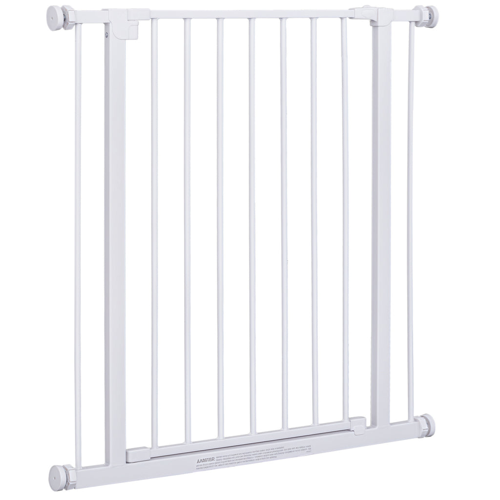 Expandable Pet Safety Gate Easy Installation with Pressure Mounts Heavy Duty Steel with a Powder Coated Finish White 76x76-82cm