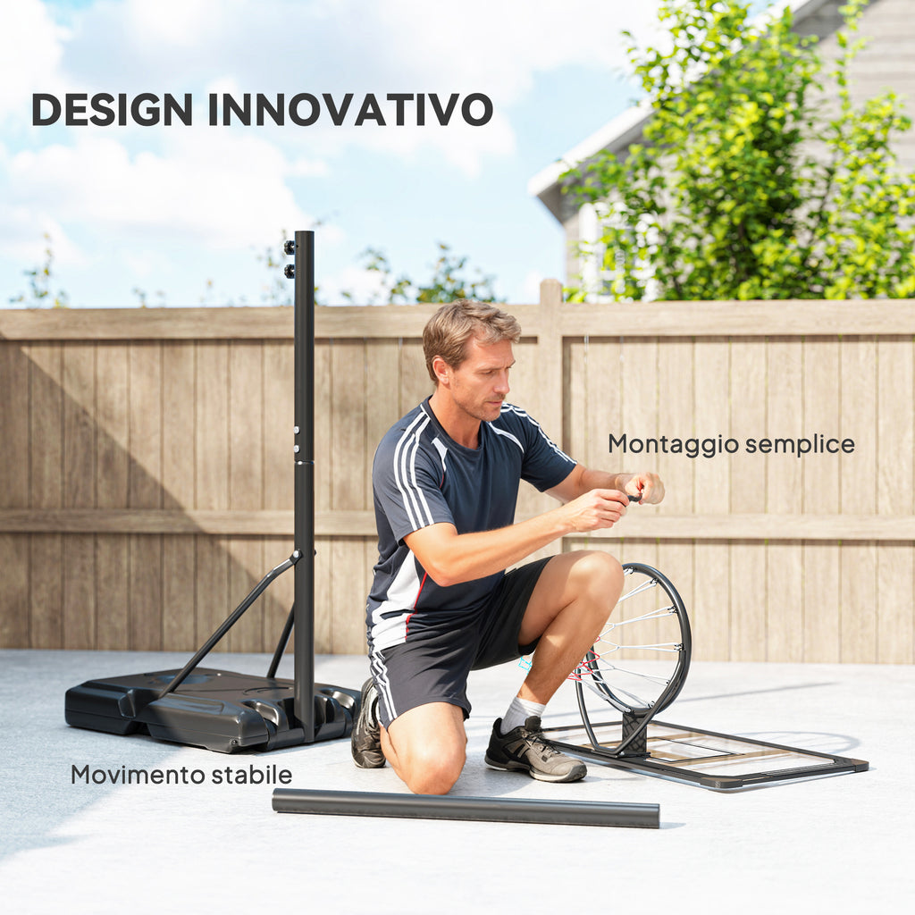SPORTNOW 6-Height Adjustable Basketball Hoop with Fillable Base and Wheels, Made of PE, Steel and Polyester, Black