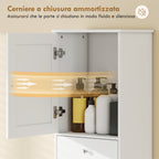 Bathroom Cabinet with Folding Laundry Hamper, Cabinet and 2 Drawers, Wooden, 45x30x171 cm, White