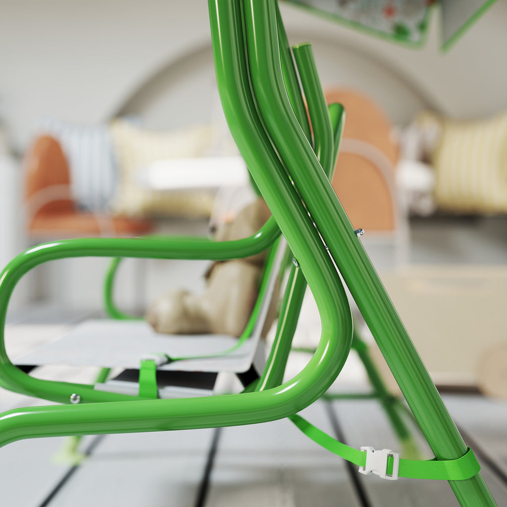 2-Seater Outdoor Children's Swing with Adjustable Canopy and Safety Belts, 112x75x120 cm, Green