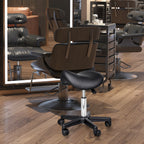 HOMCOM Swivel Saddle Stool with Wheels and Adjustable Height, Padded and Covered in Faux Leather, Black - Borgè