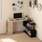 Space-Saving Corner Desk with S-Shaped Shelf, Wooden, 140x120x78 cm, Wood Color