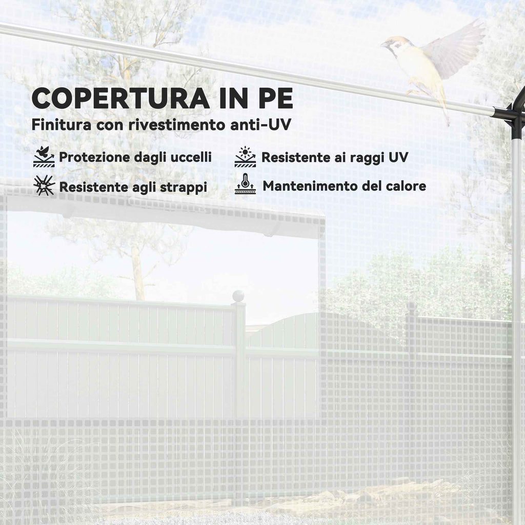 Outsunny 2x3x2 m Tunnel Greenhouse with Roller Doors and Windows and Pointed Roof, in Steel and PE, White