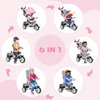 HOMCOM Tricycle for Children 1-5 Years with Handle and Adjustable Canopy, 102x49x102 cm, White and Pink - Borgè