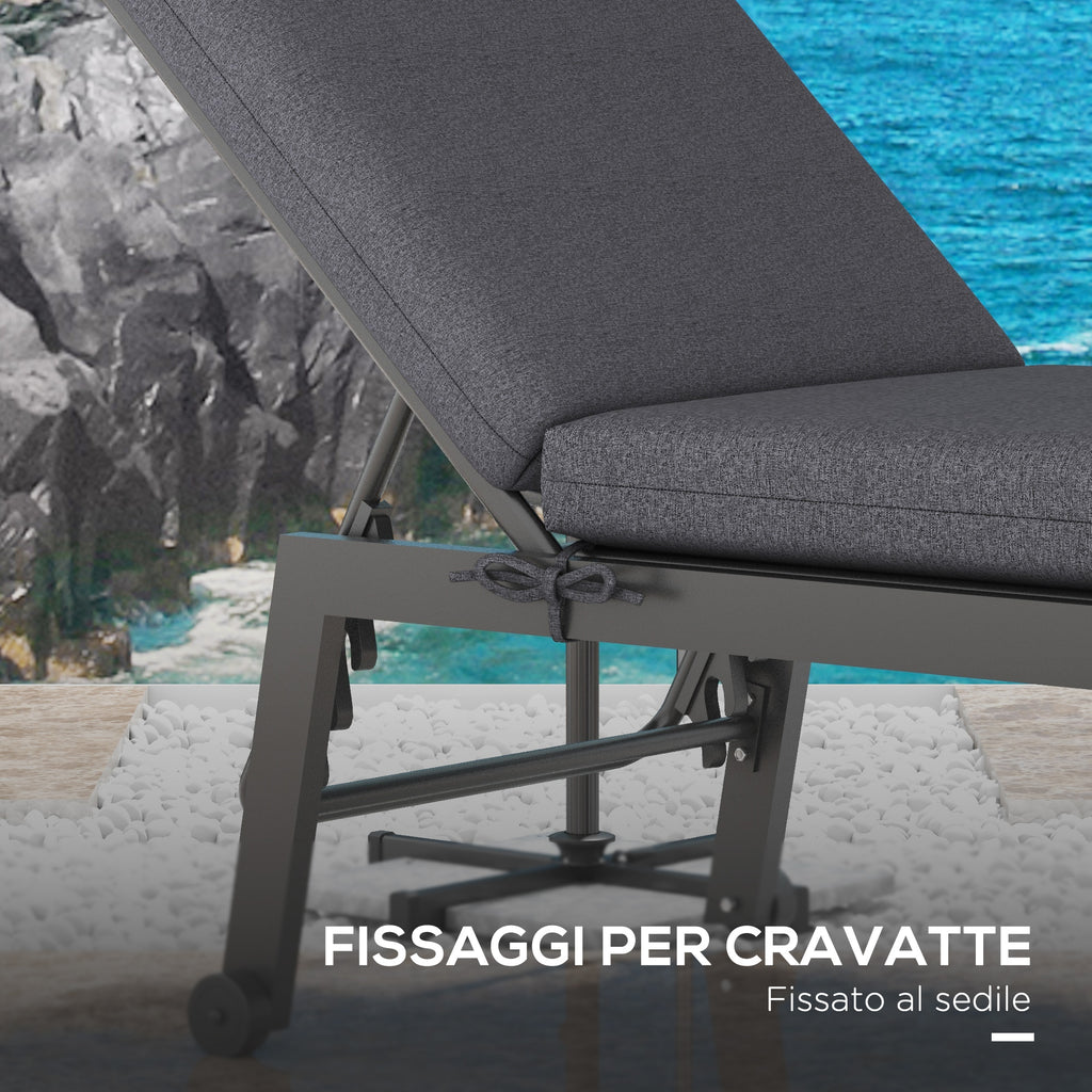 Outsunny Set of 2 Outdoor Chair Cushions with Ties and 2 Pads, in Polyester and Cotton, 190.5 x 58.4 x 7 cm, Grey