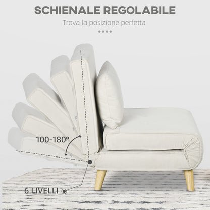 Sofa Bed 2 in 1 with Adjustable Backrest and Cushion, in Linen Effect Fabric, 72x78x79cm