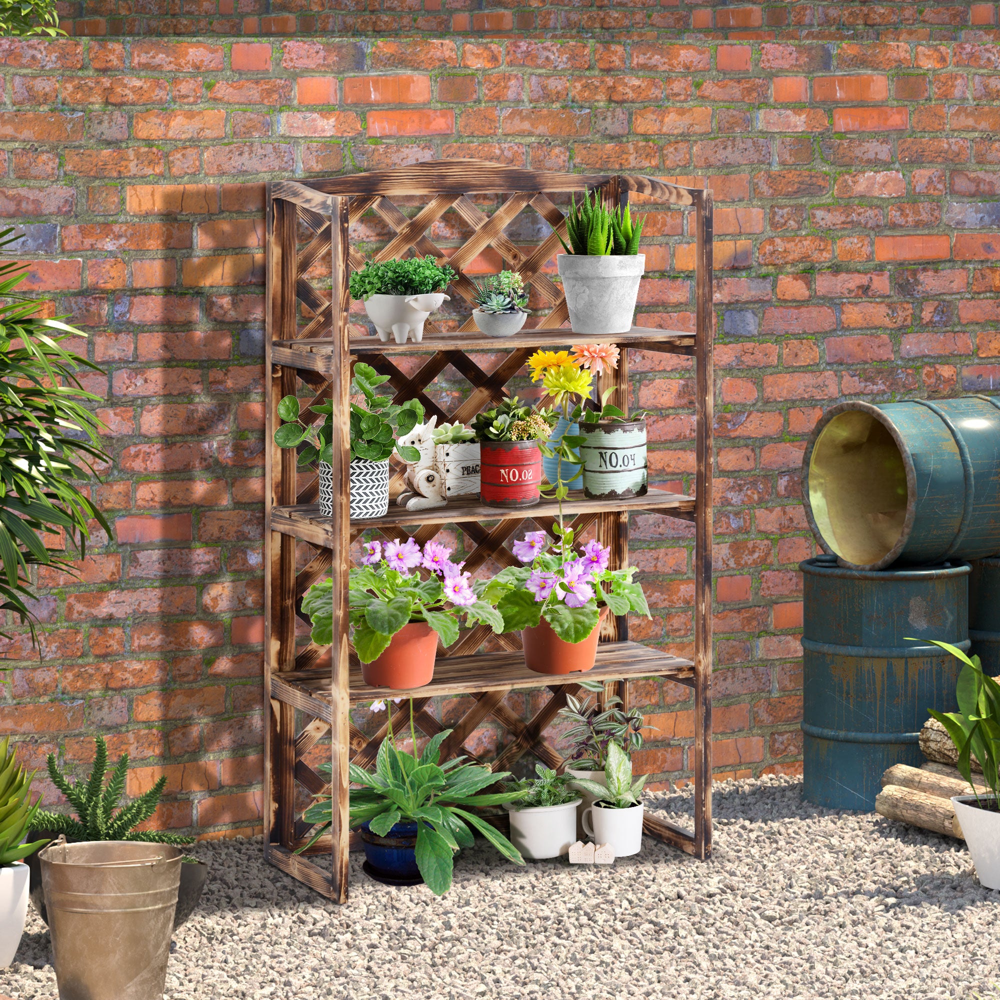 3-Tier Fir Wood Outdoor Plant Stand, Indoor and Outdoor Plant Holder, Balcony Planter, 80x40x148cm