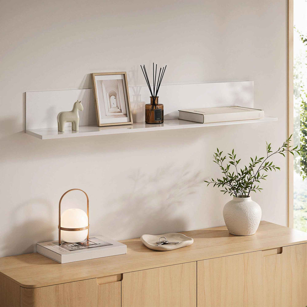 HOMCOM Wall Shelf for Living Room and Bedroom, 1.5 cm Thick, Made of Wood with a Glossy Finish, White