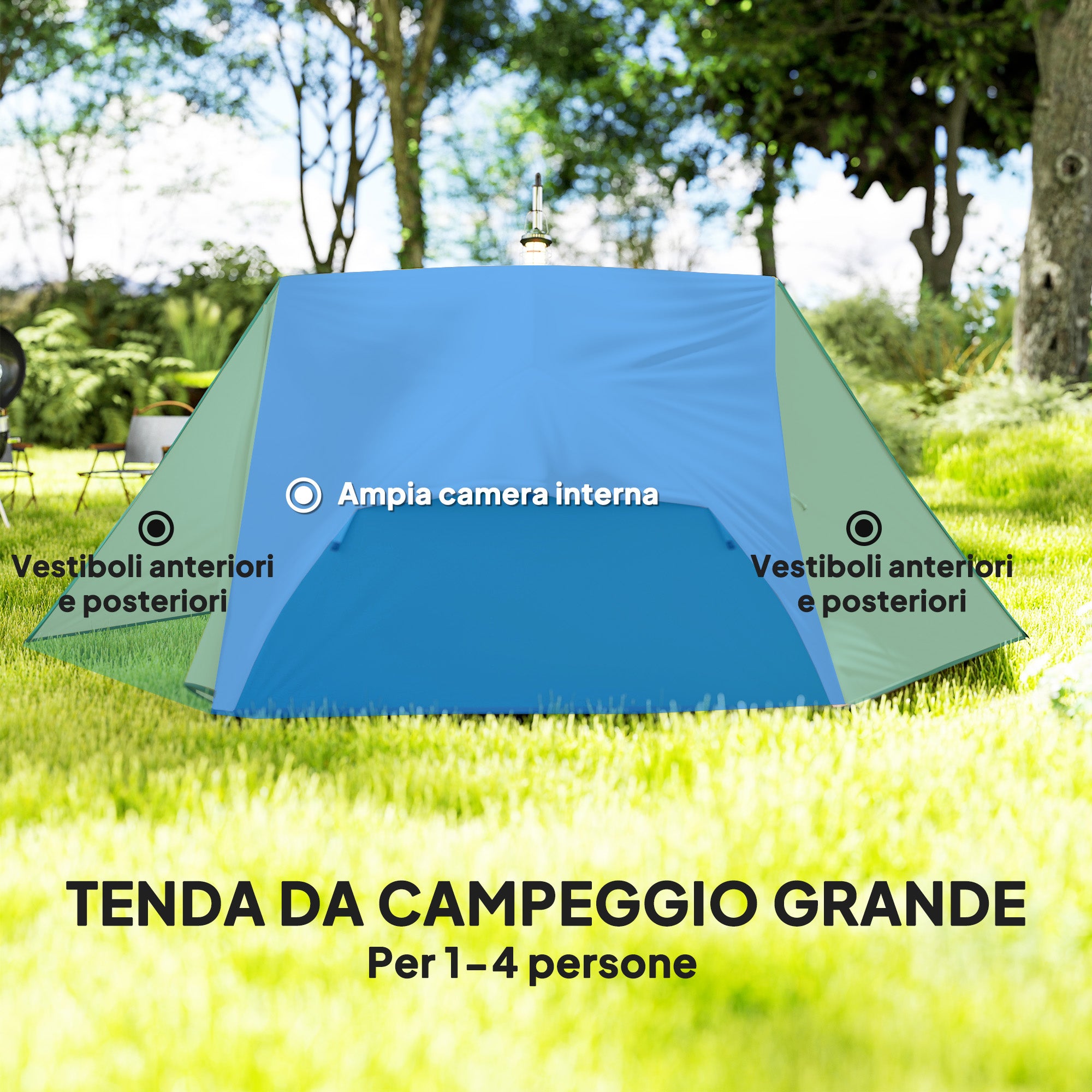 2 Person Camping Tent with 2 Vestibules, 2 Doors, 2 Windows and Carry Bag, 2.8x2.25x1.1 cm, Beige