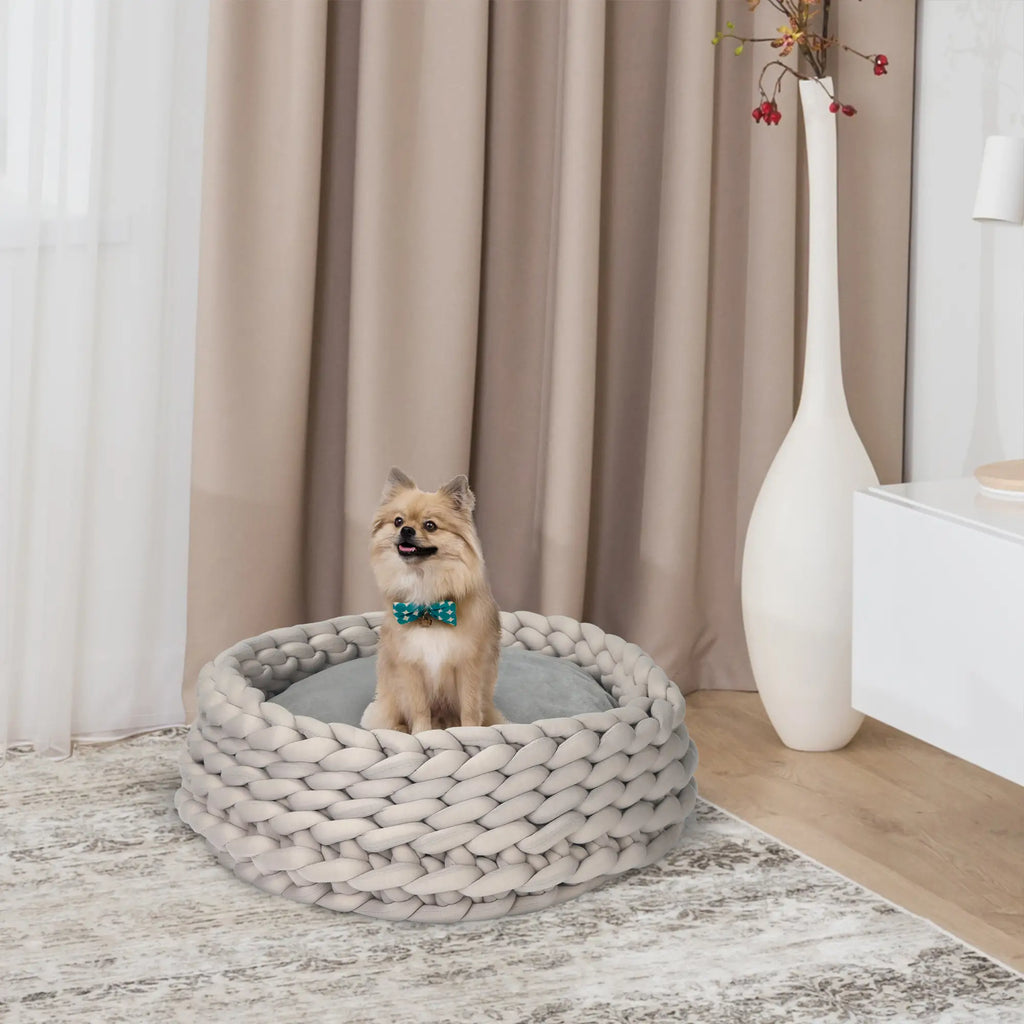 COZZY | Round Raised Washable Dog and Cat Bed in PP Cotton, Padded Cushion, Φ50x19cm, Grey - Borge' Group Limited