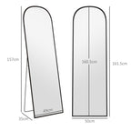 Modern Floor and Wall Mirror in Aluminum Alloy with Folding Stand, 50x161.5cm, Black - Borgè