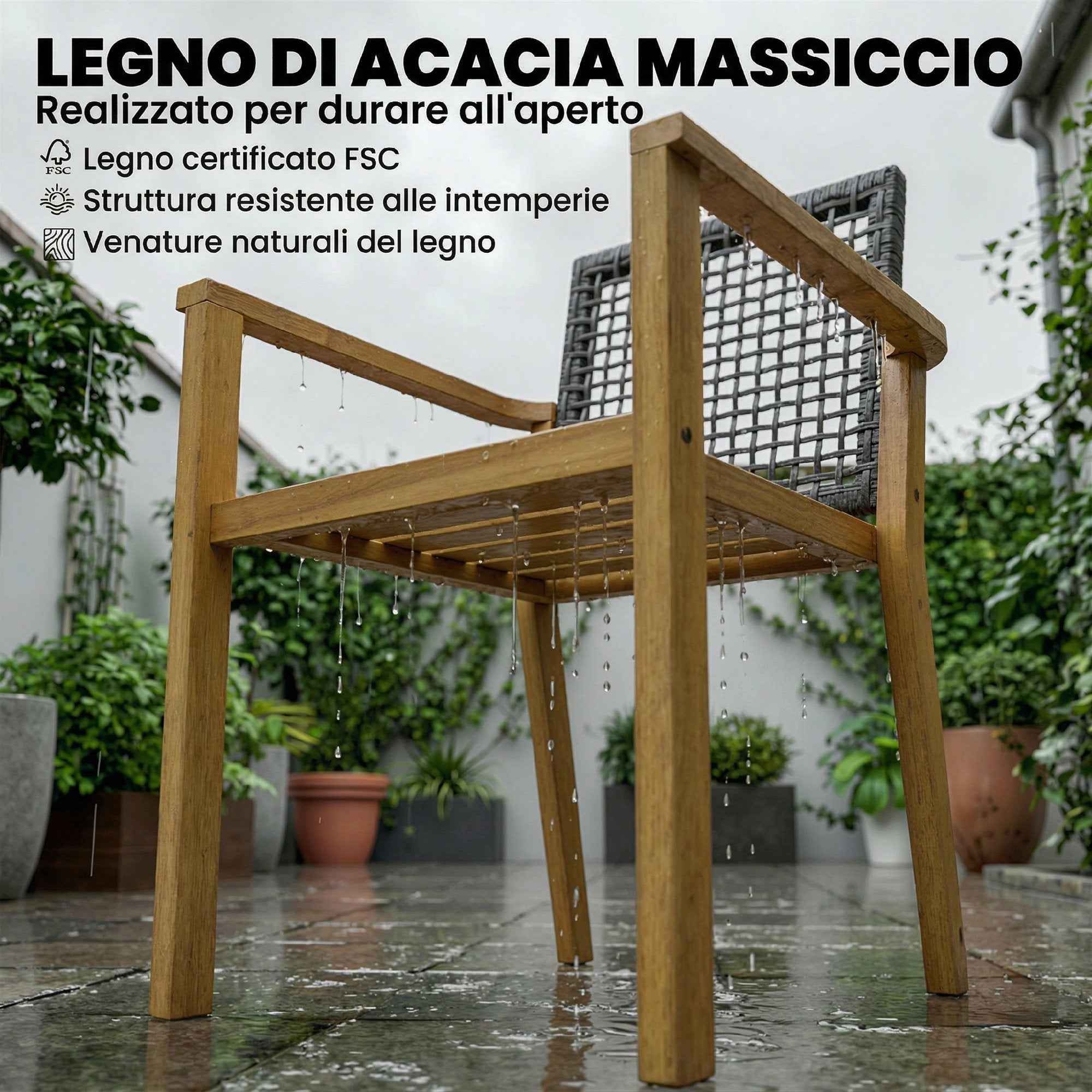 Outsunny Set of 2 Acacia Wood Garden Chairs with Cushions, Natural Wood