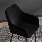 Set of 2 Modern Dining Chairs with Armrests, Padded Seat and Steel Legs, 54x57x80cm, Black