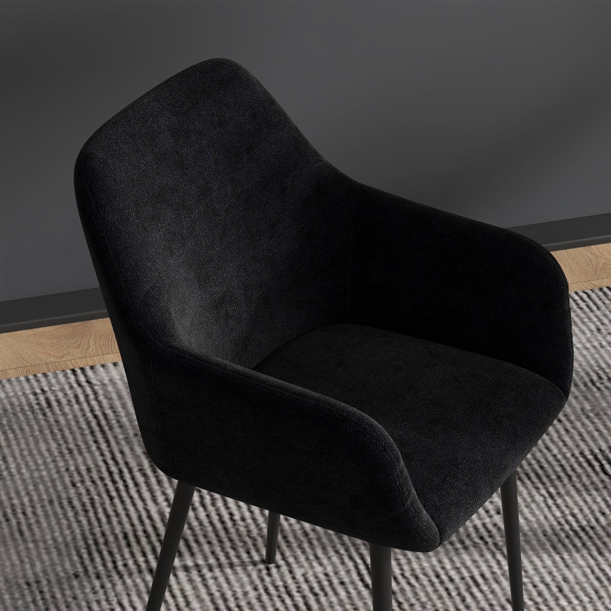 Set of 2 Modern Dining Chairs with Armrests, Padded Seat and Steel Legs, 54x57x80cm, Black