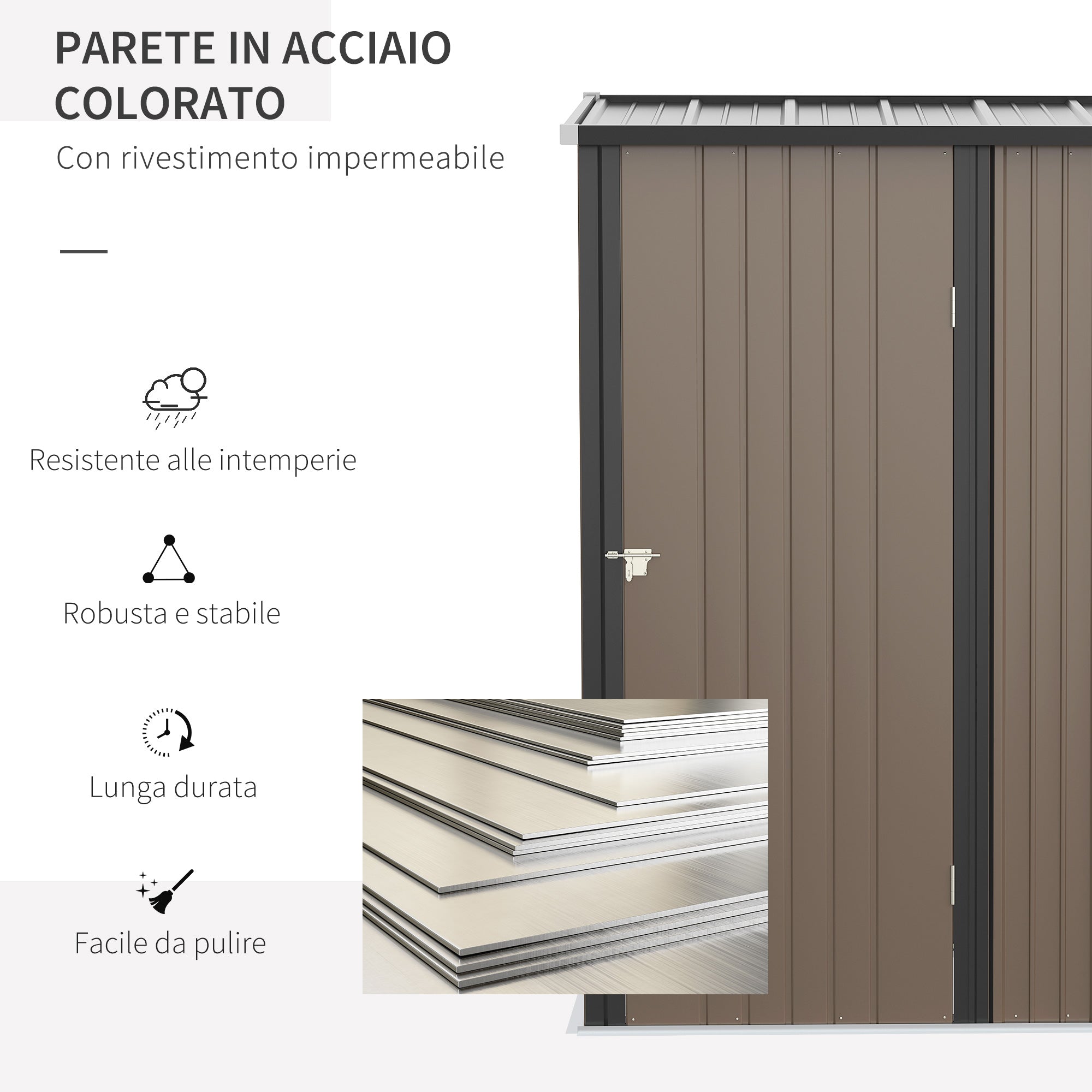 OUTSUNY GARDEN CASETTA IN STEEL Tool holder with bolt, 161.5x94.5x196cm, brown - Borgè