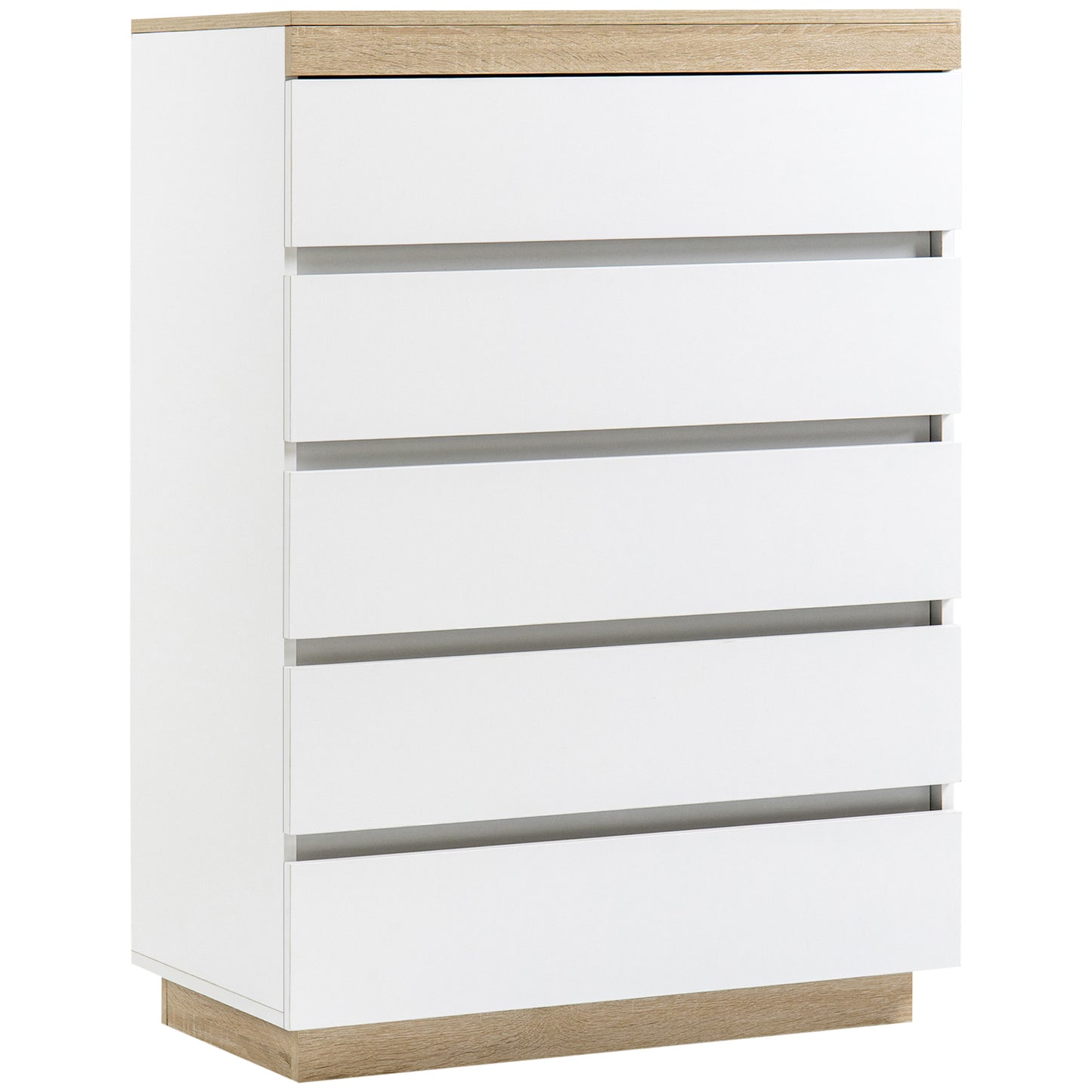 Minimal 5 Drawer Chest of Drawers in Wood, 80x40x109 cm, White and Oak Color