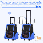 2-in-1 Dog and Cat Carrier Backpack with Side Pockets, Telescopic Handle and Wheels, 42x25x55cm, Blue