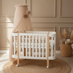NIKA Convertible Cot – All White with Natural Wood Legs - Grows with Your Child from Birth to 5 Years